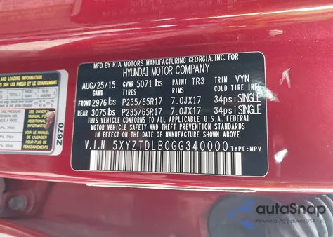 2016 Hyundai Santa Fe Sport 2.4L из США, поврежденный, VIN 5XYZTDLB0GG340000